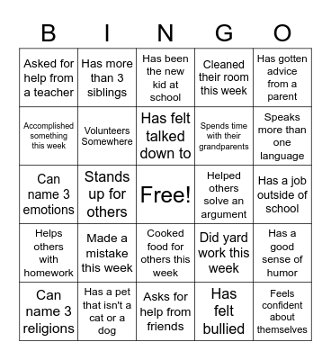 Getting to Know You Bingo Card