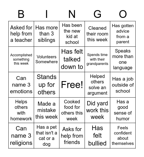 Getting to Know You Bingo Card