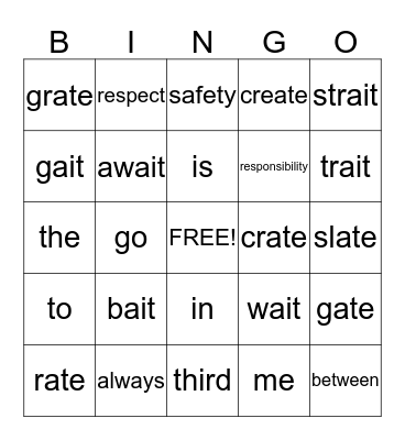 Spelling Words August 24-28 Bingo Card