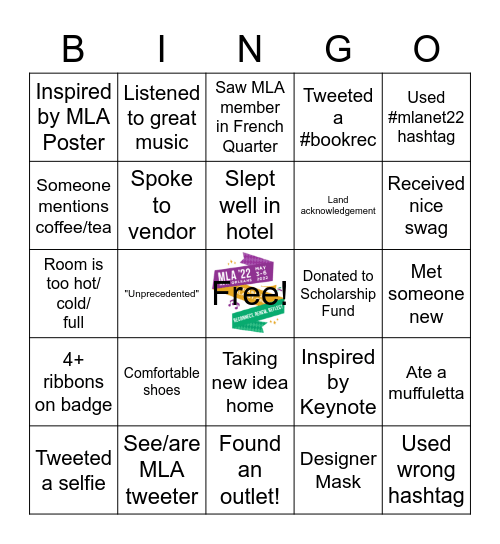 MLA'22 In-Person Conference Bingo! Bingo Card