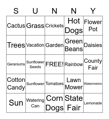 Sunflower Summer Party Bingo Card