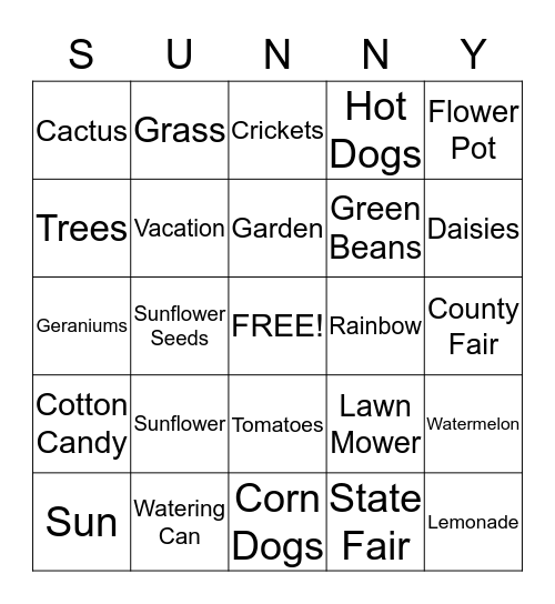 Sunflower Summer Party Bingo Card