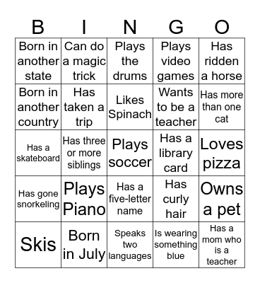 Getting to Know You Bingo Card
