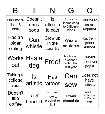 Ice Breaker BINGO Card