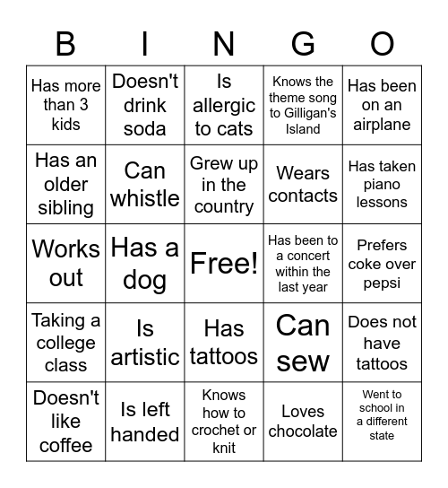 Ice Breaker BINGO Card