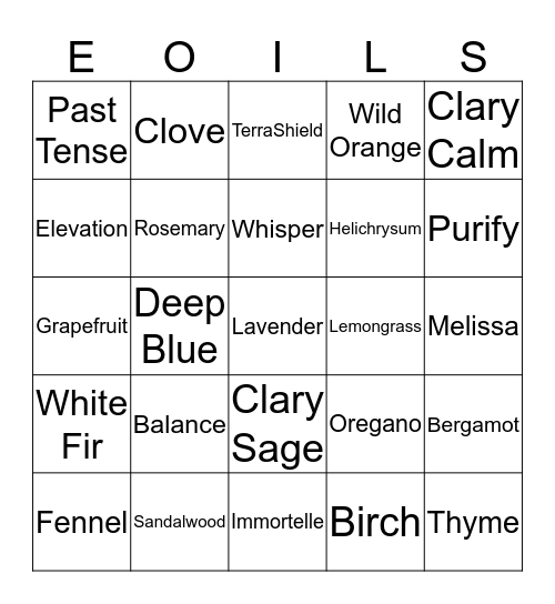 essential oil bingo Card