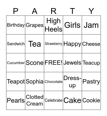 Happy Birthday Sophia Bingo Card