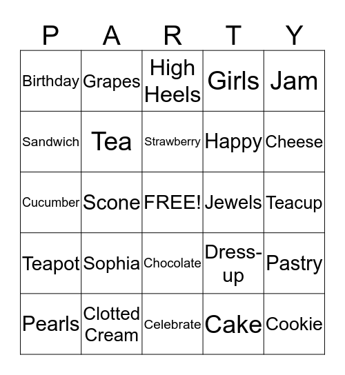 Happy Birthday Sophia Bingo Card