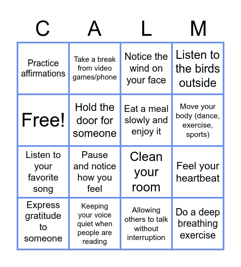 Mindful Bingo Card