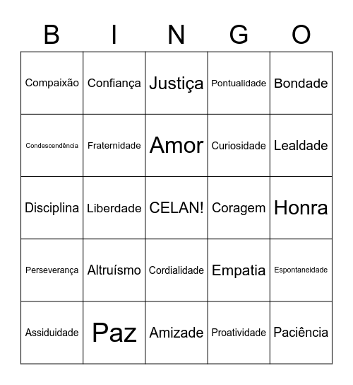 Nossos Valores Bingo Card