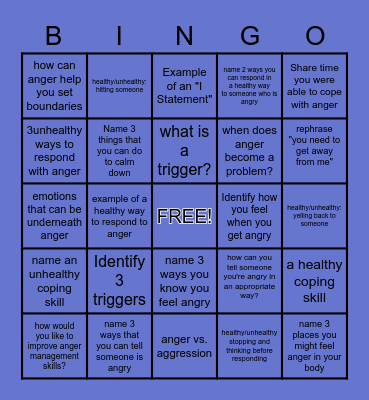 Anger Management Bingo Card