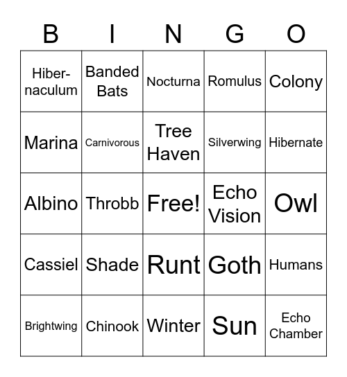 Silverwing Bingo Card