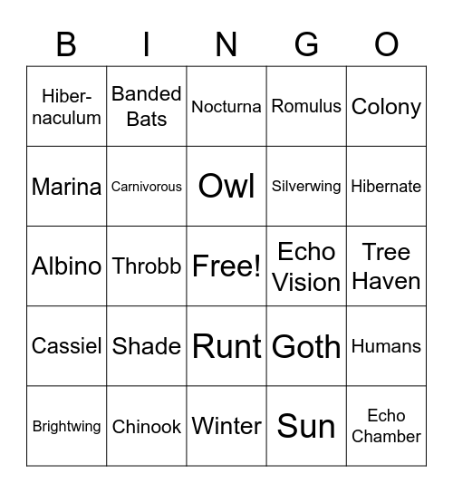 Silverwing Bingo Card
