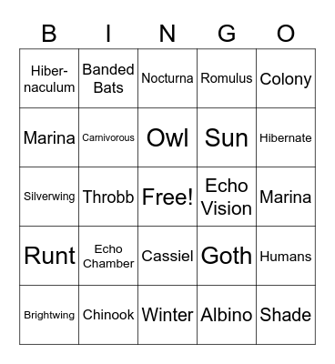 Silverwing Bingo Card