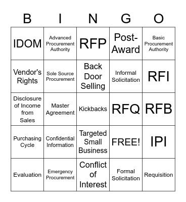 Procurement BINGO Card