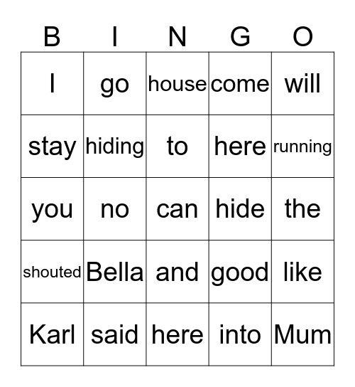 Hiding From Bella Bingo Card