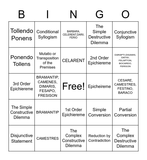 Traditional Logic 2 Final Exam Prep Bingo Card