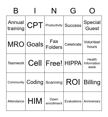 HIM Bingo card Bingo Card