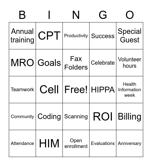 HIM Bingo card Bingo Card