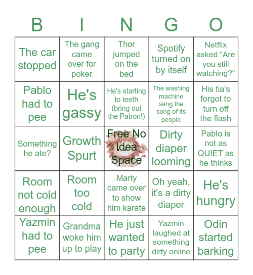 Why is Baby Gael Awake? Bingo Card