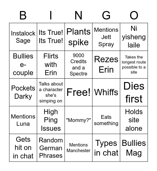 Jade Valorant Bingo Card