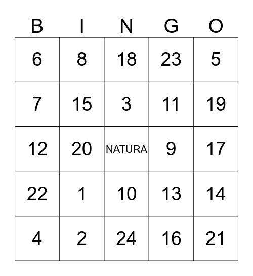 BINGO NATURA Bingo Card