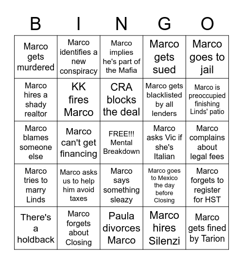 MARCO BINGO Card