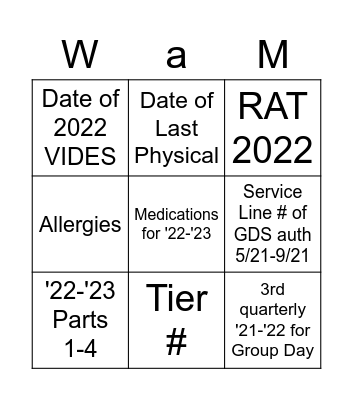 WaMS BINGO! Bingo Card