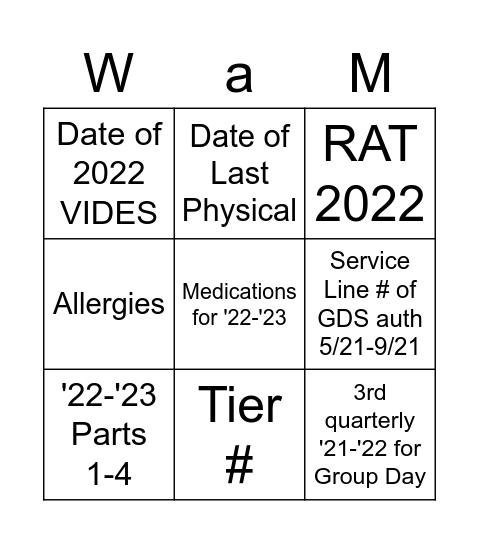 WaMS BINGO! Bingo Card