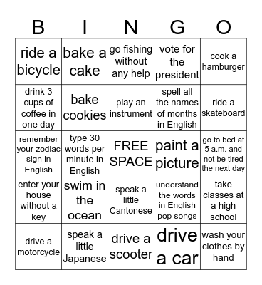 What Can You Do Bingo Card