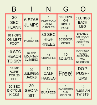 FITNESS BINGO Card
