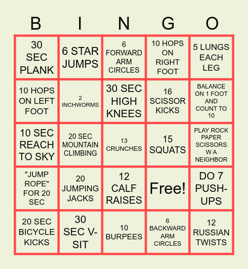 FITNESS BINGO Card