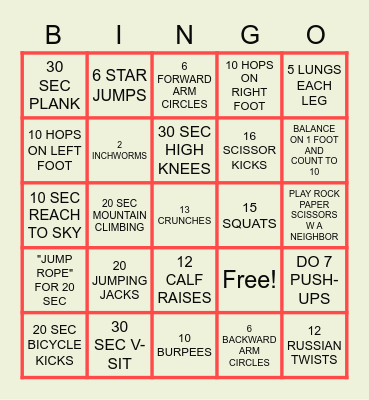 FITNESS BINGO Card