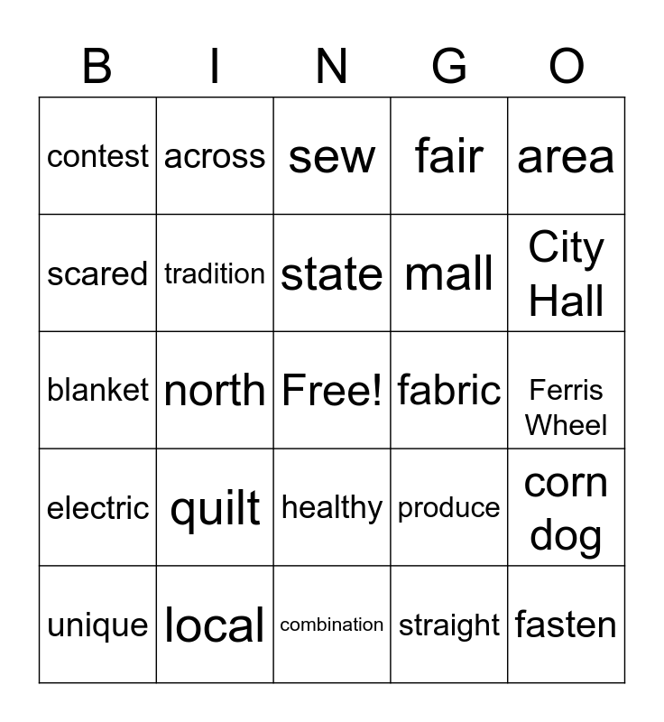 Lesson 2 Bingo Card