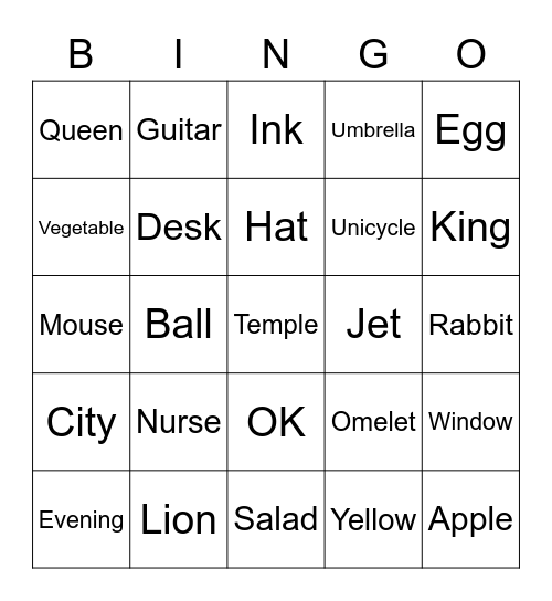 Sounds Bingo Card