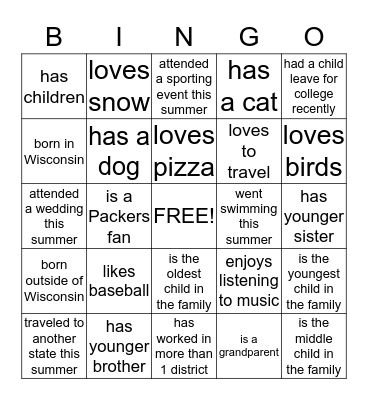 Welcome Back Bingo! Bingo Card