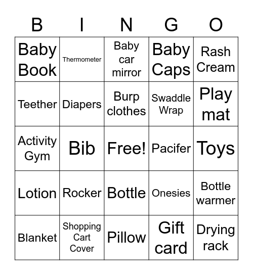 Baby Bingo Card