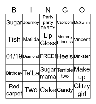 Glitzy Girl Bingo Card