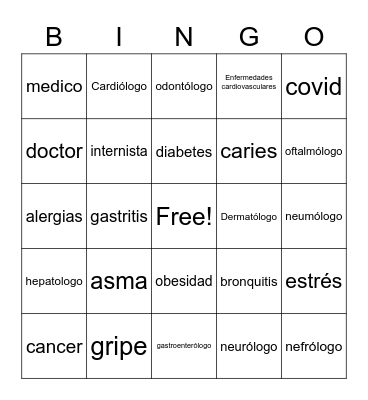 los especialistas/los padecimientos Bingo Card