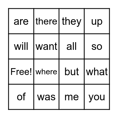 Sight Words Bingo Card