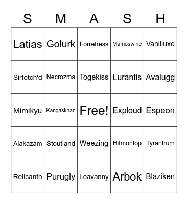 Pokemon Bingo Card