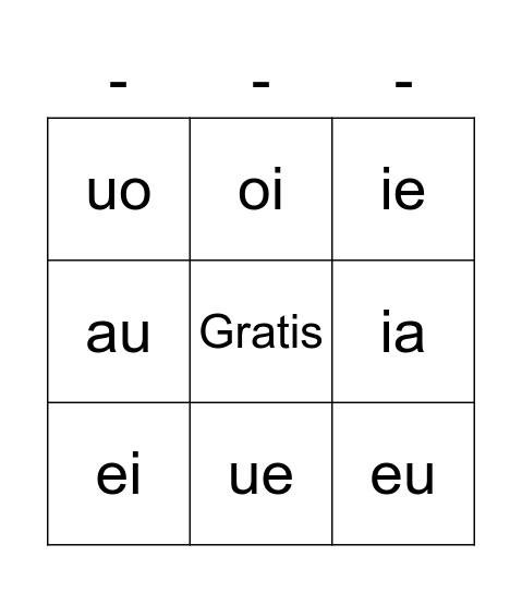 DIPTONGOS Bingo Card