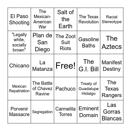 Chicano Studies Bingo! Bingo Card