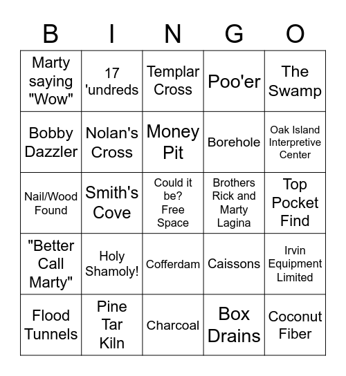 The Curse of Oak Island Bingo Card