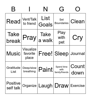 Coping Skills Bingo Card