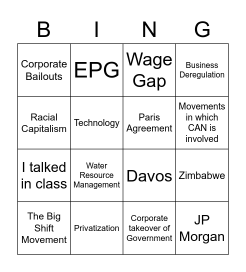 PSJ Bingo Card