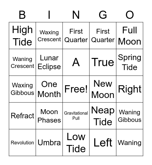 The Moon Review Bingo Card