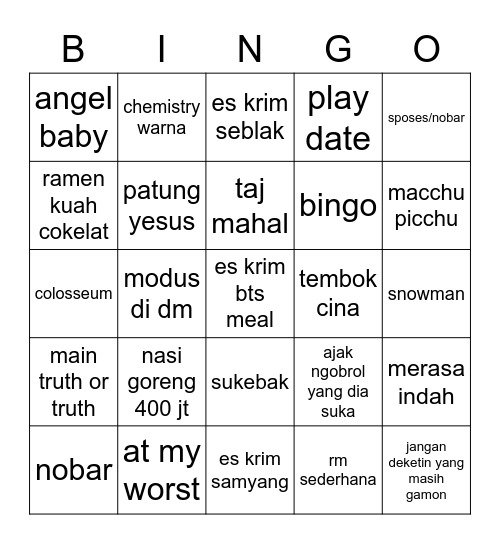 Untitled Bingo Card