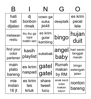 BINGO FULL GARIS Bingo Card