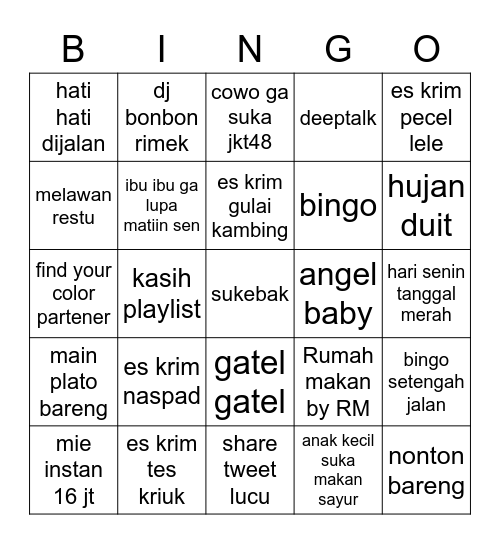 BINGO FULL GARIS Bingo Card